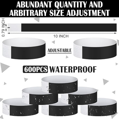 600 Packs Paper Wristbands for Events Neon Party Wristbands Colored Waterproof Paper Club Arm Bands Lightweight Identification for Concert Bar Entrance Admission(Black)