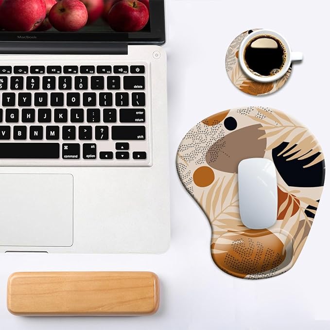 DOOKE Ergonomic Mouse Pad with Wrist Support and Coaster,Mouse Pads with Non-Slip PU Base for Home Office Working Studying Easy Typing & Pain Relief Boho