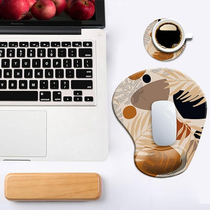 DOOKE Ergonomic Mouse Pad with Wrist Support and Coaster,Mouse Pads with Non-Slip PU Base for Home Office Working Studying Easy Typing & Pain Relief Boho