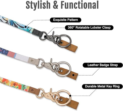 MNGARISTA Neck Lanyard for Keys, Floral Key Lanyard for Women, Durable ID Lanyards with Keyring and Clasp for ID Badges, School ID or Wallets, Texture