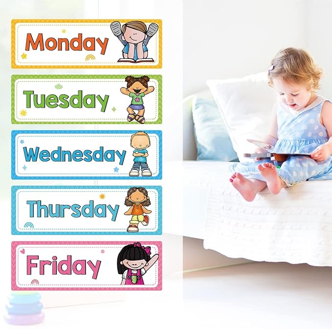 Lachilly 24 Pcs, 3 Themes Days of The Week/Seasonal/Months of The Year Flash Cards Subject Titles for Bulletin Board Headliners Classroom Decoration English Words