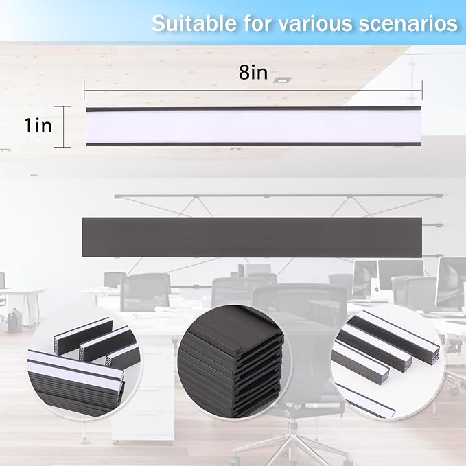 Eeoyu Magnetic Label Holders with Magnets Magnetic Data Card Holders with Clear Plastic Protectors for Metal Shelf, Whiteboard, Set of 30 (1 x 8 Inch)