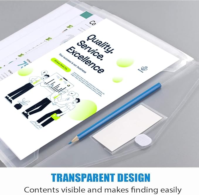 Sooez 50 Pack Plastic Envelopes Poly Envelopes, Clear Document Folders US Letter A4 Size File Envelopes with Label Pocket for School Home Work Office Organization, Clear