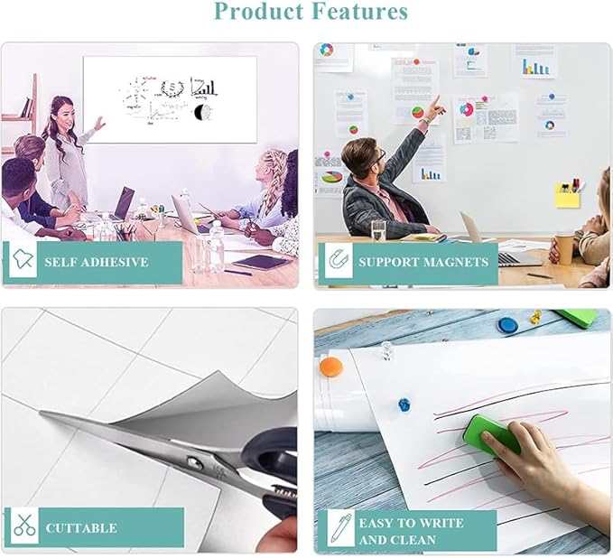 Magnetic Dry Erase Whiteboard Paper, 48" x 36" with Self Adhesive Whiteboard for Wall, Easy to Write and Clean Dry Erase Board for Kids, Office, Home, with Marker, Magnetic Eraser and Magnets