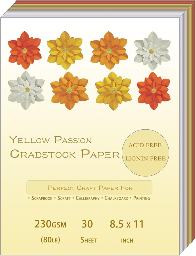 Yellow Cardstock 8.5 x 11 Craft Paper Cover Stock- Construction Art Scrapbook Paper 80lb for Crafts, Embossing, Quilling, Cardmaking-30 Sheets