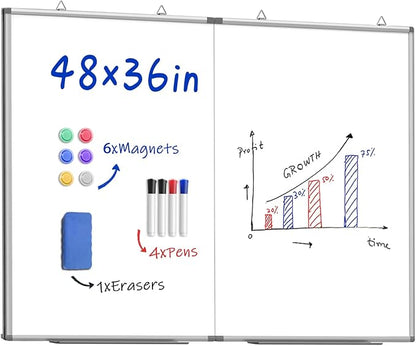 48"X 36" Large Magnetic Dry Erase Whiteboard, Removable Wall Hanging Board with 4 Pens & 1 Dry Erasers & 6 Magnets, Sliver Aluminum Frame White