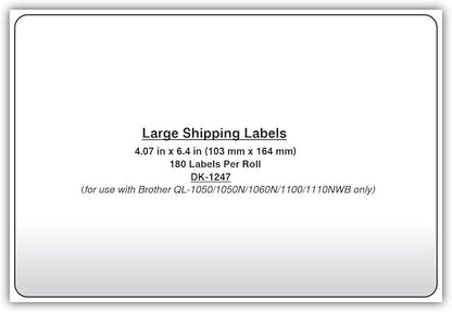 Brother Genuine DK-1247 Die-cut Large Shipping White Paper Labels for Brother QL Label Printers – 180 Labels per Roll 4.07” x 6.4” (103mm x 164 mm)