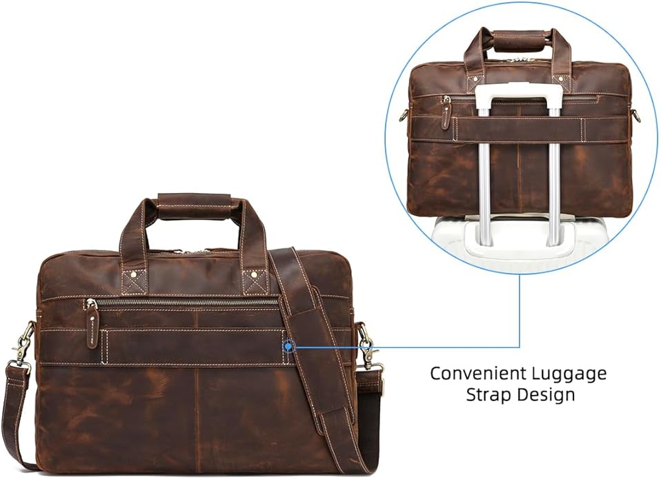 Full Grain 17.3" Leather Briefcase Messenger Laptop Bag For Men