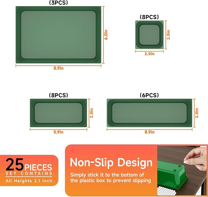 25 pc Plastic Drawer Organizer Set,4 Size Small Storage Containers for Organizing Jewelry,Utensil,Junk,Tea,Makeup,Shallow Drawer Organizers Tray Suitable for Office,Desk,Bathroom,Vanity,Kitchen,Green