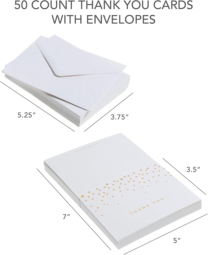 Gartner Studios Gold Foil Dots Thank You Cards, Ivory and Gold Foil Blank Thank You Notes, 3.5” x 5”, Set of 50 Blank Notecards with Envelopes (13745)