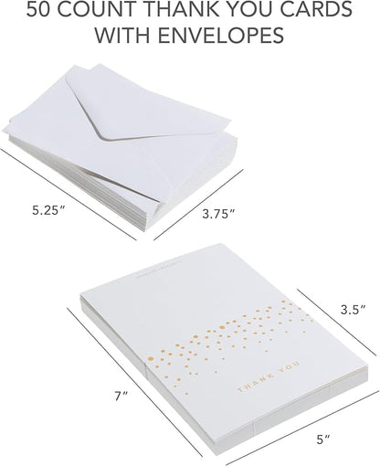 Gartner Studios Gold Foil Dots Thank You Cards, Ivory and Gold Foil Blank Thank You Notes, 3.5” x 5”, Set of 50 Blank Notecards with Envelopes (13745)