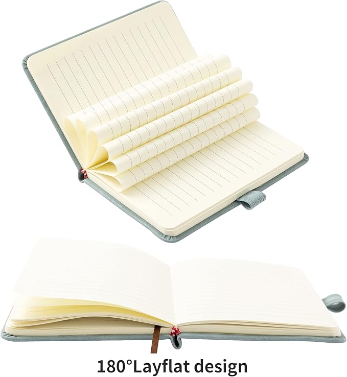 2Pack Pocket Notebook Small Notebook Journal Notebook 4 inches x 5.7 inches 200 Pages Leather Cover With Pen Holder Page Marker Ribbons(Blue)