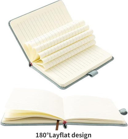 2Pack Pocket Notebook Small Notebook Journal Notebook 4 inches x 5.7 inches 200 Pages Leather Cover With Pen Holder Page Marker Ribbons(Blue)