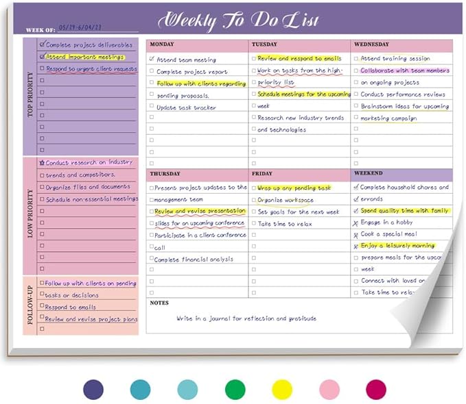 Weekly To Do List Notepad with 52 Tear Off Sheets（8.5"×11"）- Undated Weekly Desk Planner for Women & Man,Work and Home-Violet Whispers