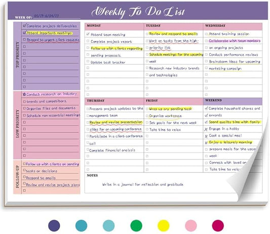 Weekly To Do List Notepad with 52 Tear Off Sheets（8.5"×11"）- Undated Weekly Desk Planner for Women & Man,Work and Home-Violet Whispers