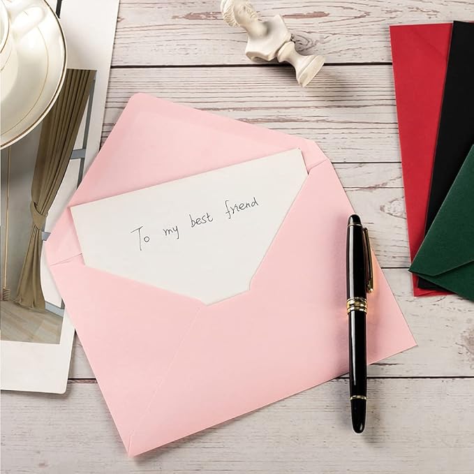 50 Pack A6 Envelopes for 4 x 6 Greeting Cards, Birthday Party, Photos, Baby Shower and Wedding Invitation Cards, 6 1/2 x 4 3/4 Inches (Black)