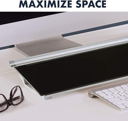 Quartet Glass Dry Erase White Board, Desktop Computer Pad for Notetaking, 18" x 6" Whiteboard, Clean Erase Surface with Storage, 1 Dry Erase Marker, Black Surface (GDP18B)