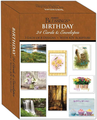 24 Birthday Cards - King James Version Scripture - Religious Boxed Birthday Cards Assortment - Christian Birthday Cards with Envelopes - Birthday Blessings Greeting Cards