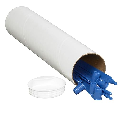 BOX USA BP2043W Mailing Tubes with Caps, 2" x 43", White (Pack of 50)
