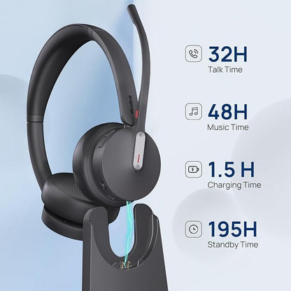 Yealink WH64 Hybrid with DECT Dongle & Charging Stand, 492ft Range,26 Talk Time Bluetooth Headset for Teams, Zoom Skype UC Certified, Noise Cancelling Headset with 3X Mic, Work Headset for PC Phone