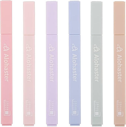 HPSIZEE Aesthetic Cute Highlighters Mild Assorted Colors With Soft Chisel Tip, No Bleed Dry Fast Easy to Hold, for Journal Bible Planner Notes School Office Supplies, 6 Pack - Happiness