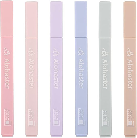 HPSIZEE Aesthetic Cute Highlighters Mild Assorted Colors With Soft Chisel Tip, No Bleed Dry Fast Easy to Hold, for Journal Bible Planner Notes School Office Supplies, 6 Pack - Happiness