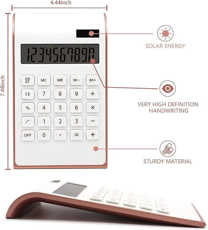 Rose Gold Calculator, UPIHO Rose Gold Pink Office Supplies and Accessories, 10 Digits Solar Battery Basic Office Calculator, Desktop Calculator with Large LCD Display, Gifts for Coworkers