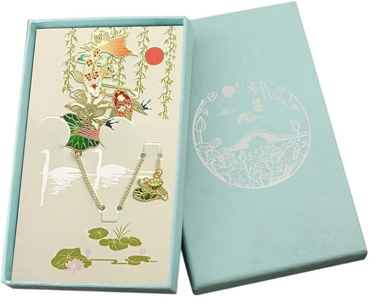 MOZART Gift Box Koi Carp Chinese Style Brass Bookmark Classical Mythological Characters Mountain and Sea Sutra Series Creative Cultural Copper Bookmark Metal Bookmarks