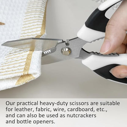 Utility Scissors Heavy Duty, Heavy duty Shears Stainless Steel Blades with Protective Case, Multipurpose Scissors for Cutting Cardboard, Fabric, Carpet, Leather, Wire (White Set)