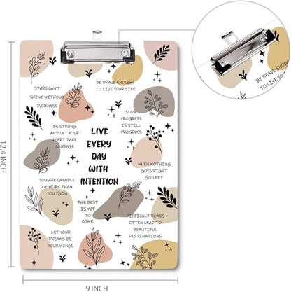 WAVEYU Cute Hardboard Clipboard for Women Men, Clipboard with Low Profile Clip for School and Office Use,12.5"x 9"-Live Everyday with Intention