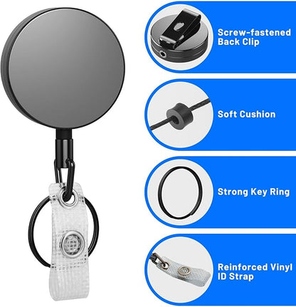 3 Pcs Heavy Duty Badge Reels Retractable Badge Holder, Selizo Metal Retractable Keychain Badge Reel ID Badge Holder Retractable with Belt Clip Key Ring for Key Name Card Holder