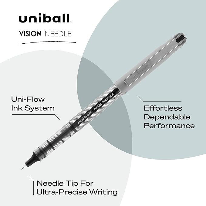 Uni-Ball Vision Rollerball Pens, Black Pens Pack of 12 - 0.7mm Fine Point Medium Black Ink - Teacher Pen, Japanese Pens, Smooth Writing Pens, Journaling Pens, School & Office Supplies