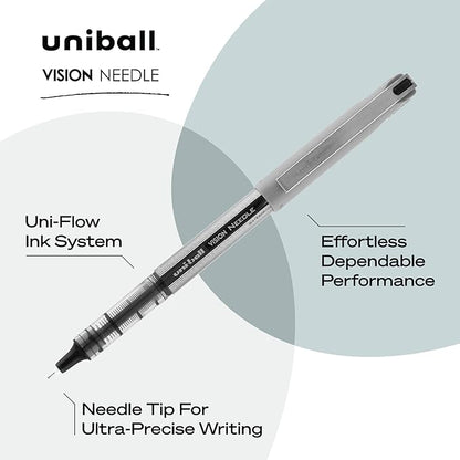 Uni-Ball Vision Rollerball Pens, Black Pens Pack of 12 - 0.7mm Fine Point Medium Black Ink - Teacher Pen, Japanese Pens, Smooth Writing Pens, Journaling Pens, School & Office Supplies