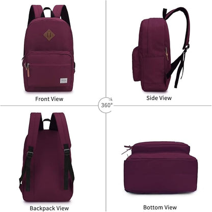 RAVUO Casual Backpack for Women, Water Resistant Classic Basic 15.6 inch Laptop Backpack Rucksack Travel Daypack Bookbag Burgundy
