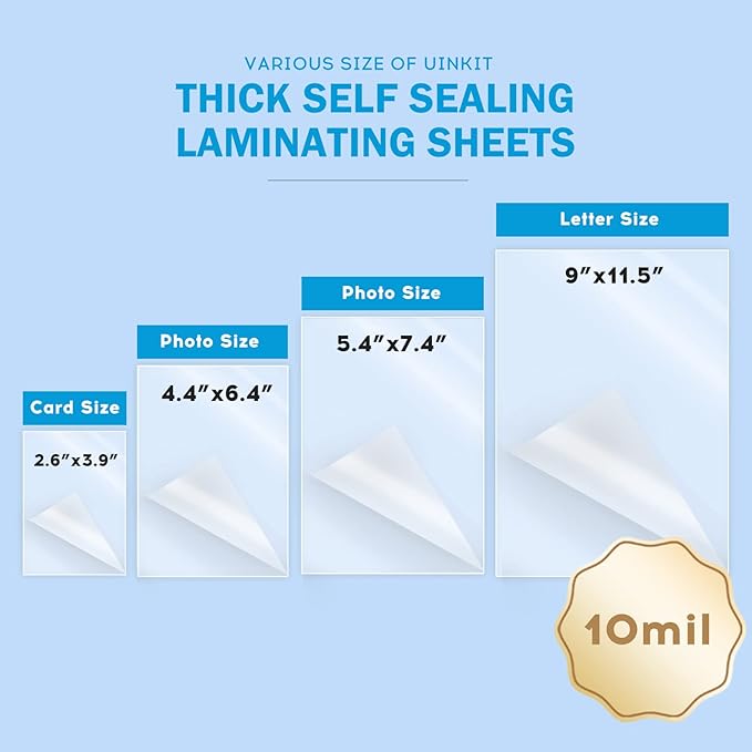 Uinkit Self Sealing Laminating Pouches Self Adhesive Laminating Sheets for Small Bussinesss Cards 2.6x3.9inches 50Pack 10Mil Thick Laminate Sheets Gloss Finish No Machine Need
