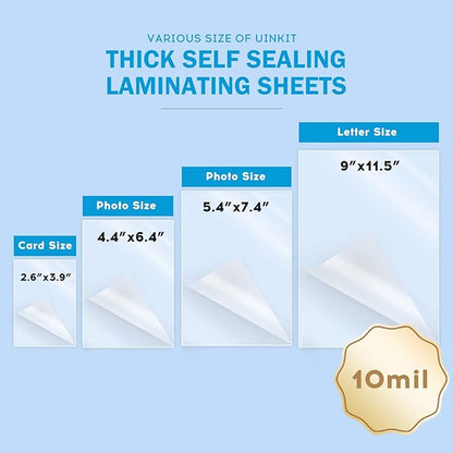 Uinkit Self Sealing Laminating Pouches Self Adhesive Laminating Sheets for Small Bussinesss Cards 2.6x3.9inches 50Pack 10Mil Thick Laminate Sheets Gloss Finish No Machine Need