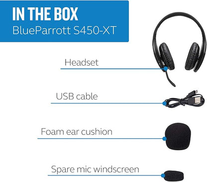 BlueParrott S450-XT Voice-Controlled Bluetooth Headset – Industry Leading Sound with Long Wireless Range, Extreme Comfort and Up to 24 Hours of Talk Time, Black, Stereo