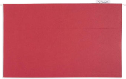 25 Blue Summit Supplies Legal Size Hanging File Folders - Red Hanging File Folders with Plastic Tabs and Inserts, Durable 11pt Paper, 25 Pack