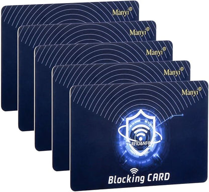 5Pcs RFID Blocking Card, Protection Entire Wallet and Purse Shield, Contactless NFC Bank Debit Credit Card Protector Blocker (Blue)