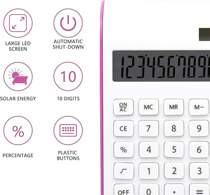 Hot Pink Calculator,UPIHO Hot Pink Office Supplies and Accessories, 10 Digits Solar Battery Basic Office Calculator, Desktop Calculator with Large LCD Display, Gifts for Coworkers
