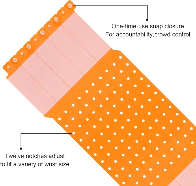 100pcs Vinyl Wristbands Hospital Identification Bands,Waterproof Adjustable Medical Wristband,Disposable Snap Wristband for Hospital (Orange)