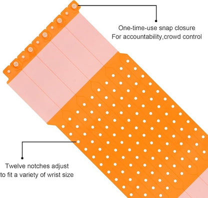 100pcs Vinyl Wristbands Hospital Identification Bands,Waterproof Adjustable Medical Wristband,Disposable Snap Wristband for Hospital (Orange)