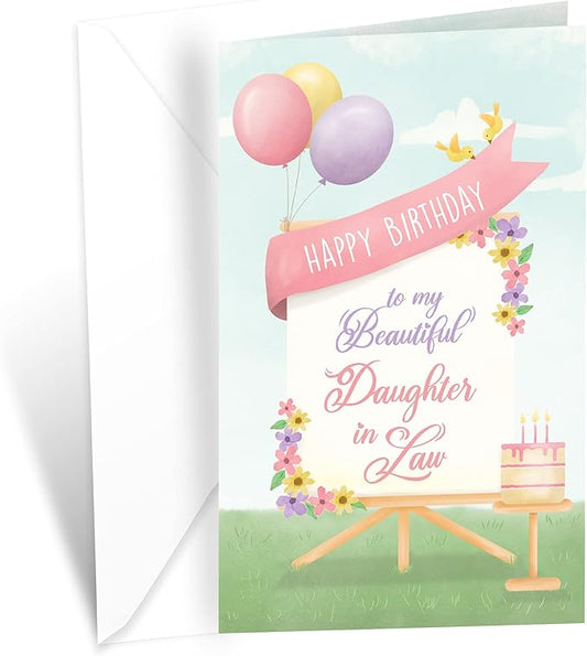 Prime Greetings Happy Birthday Card For Daughter-In-Law, Made in America, Eco-Friendly, Thick Card Stock with Premium Envelope 5in x 7.75in, Packaged in Protective Mailer