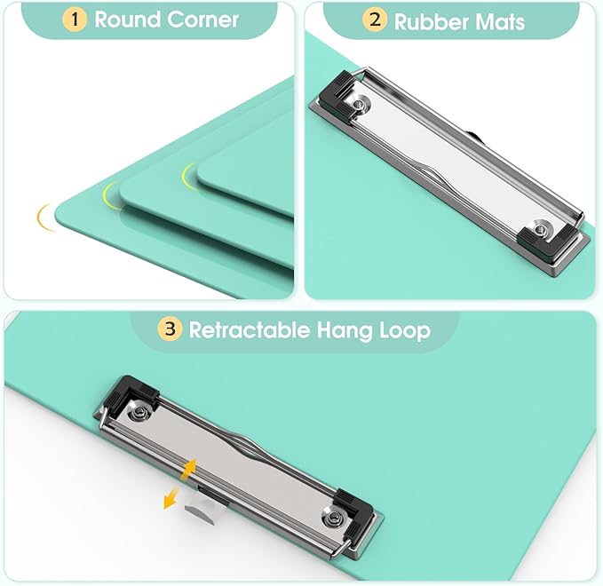 Plastic Clipboards, A4 Teal Clip Board 8.5x11 for Classroom, Students, Kid, Woman, Size 9" x 12.5" with Low Profile Clip, Office & School Supply