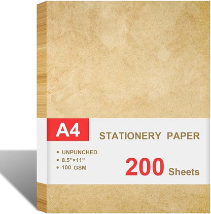 (2 Pack) Stationary Paper for Writing Letters - Vintage Antique Letterhead Paper, Letter Size Stationery Writing Paper, 200 Sheets Double-Sided Invitation/Decorative Printer Paper, 8.5" x 11"