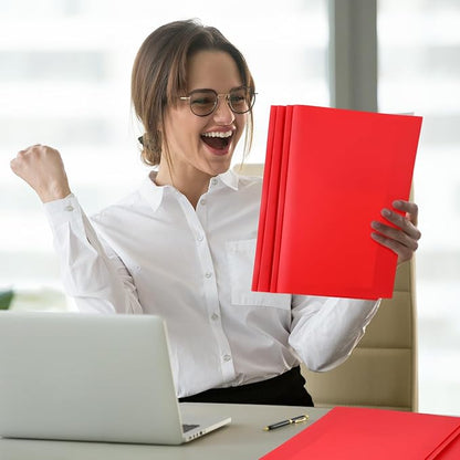 Cholemy 6 Pcs Plastic Pocket Folders with Prong 2 Heavy Duty Pockets Folders with 3 Prongs Letter Size Paper Folders Bulk File Plastic Folders with Fasteners for Office Workers (Red)