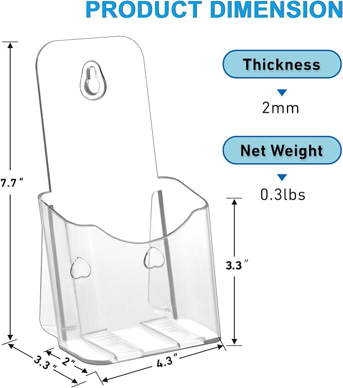 12 Pack Acrylic Brochure Holder 4x9 Inches Slant Back Design, Clear Display Stand, Plastic Table Stand Sign Holder,Pamphlet Holder Flyer Holder, Acrylic Display Stand, Acrylic Table Signs Plastic Paper Holder for Office, Home, Store