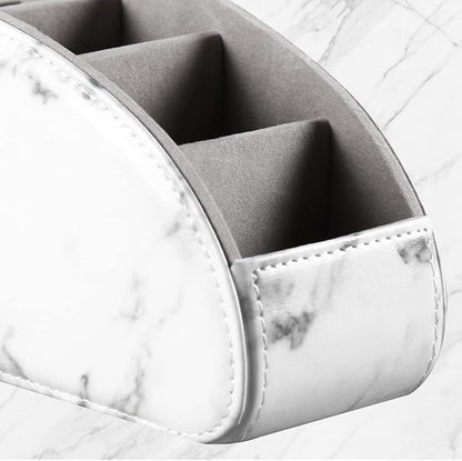 All-in-One Leather White TV Remote Holder for Remote Conrtols with 5 Compartments Nightstand Desktop Media Player Remote Caddy Storage Box Organizer Tray for Mobile Office Stationery Phone Controller