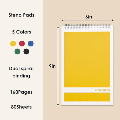 LABUK Steno Pads 6x9in10 Pack, Top Spiral Steno Notebooks, 80 Sheets Note Pads Assorted Color Gregg Rule for School, University, College, Work, Office