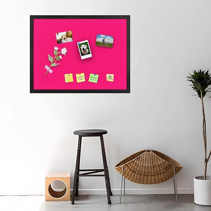 Large Bulletin Board Cork Boards Vision Board with Felt, 23"x17" Display Pin Board for Walls, Desk, Jewelry, Notes, Collection, Photos, Office, Black Framed and Pink Felt Board, 1pc